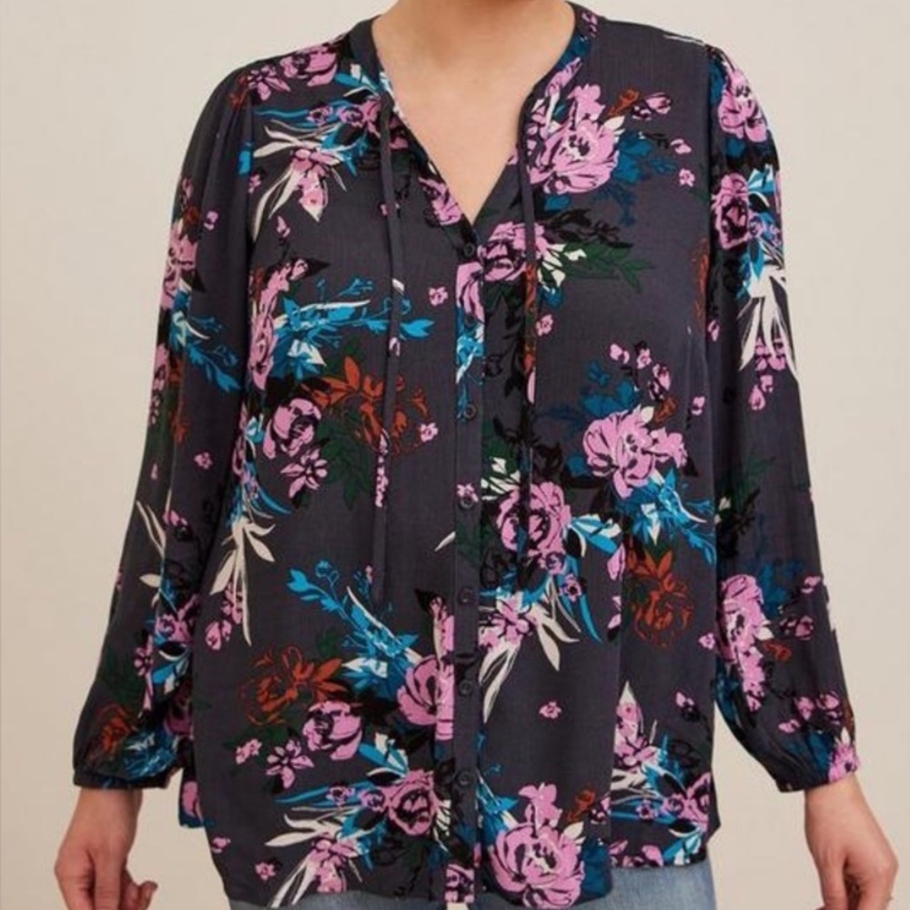 TORRID Crinkle Gauze Boho Cottagecore Spring Floral Purple Flowy Blouse Top